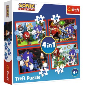 TREFL PUZZLE 4v1 Ježek Sonic Dobrodružná jízda 29x21cm 207 dílků skládačka