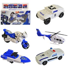 Transformer auto robot 2v1 s přeměnou policie 5 druhů plast