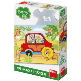 DINO Baby puzzle 24 dílků Červeným autem na safari skládačka 66x47cm