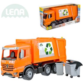 LENA Auto Mercedes Arocs popelářské 54cm set s popelnicí a kontejnerem v krabici