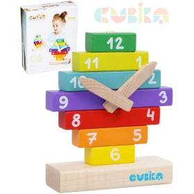 CUBIKA DŘEVO Baby Hodiny magnetické navlékací stavebnice set 10 dílků