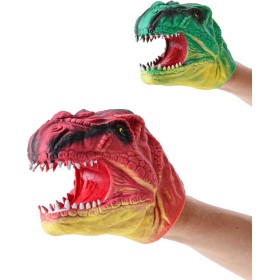 Dinosaurus maňásek hlava 14cm na ruku 2 barvy plast