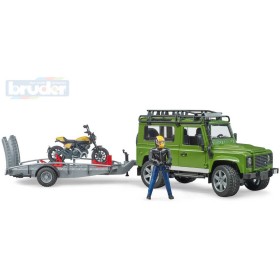 BRUDER 02589 Auto Land Rover set s přívěsem a motoycklem Ducati s figurkou jezdce