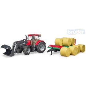 BRUDER 03198 Set traktor CASE IH Optum 300 CVX + čelní nakladač a přepravník balíků