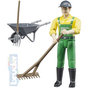 BRUDER 62610 Figurka zemědělec 11cm set s kolečky a nářadím plast