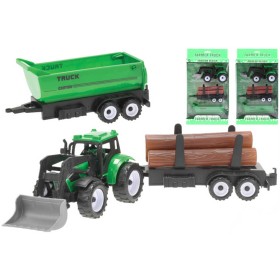 Traktor s přední lžící 17cm na setrvačník set se 2 přívěsy 3 druhy plast