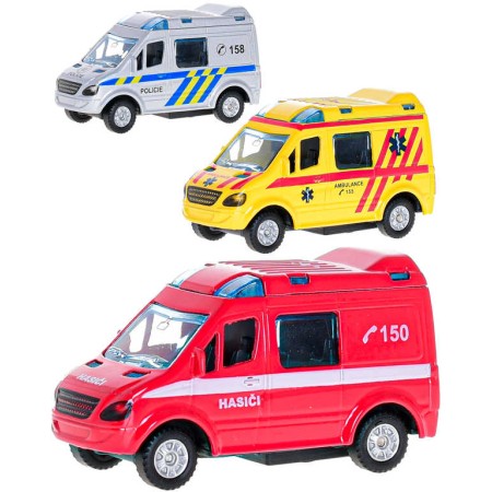 Auto hasiči / policie / ambulance sanitka CZ zpětný chod 8cm 3 druhy kov