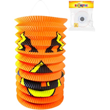 Lampion Halloween dýně oválný 15cm krčený papír na svíčku