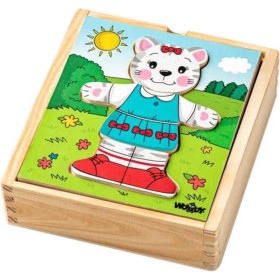 WOODY DŘEVO Baby puzzle šatní skříň kočička 18 dílků *DŘEVĚNÉ HRAČKY*