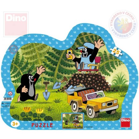 DINO Puzzle obrysové Krtek (Krteček) se žlutým autem 31x23cm skládačka 25 dílků