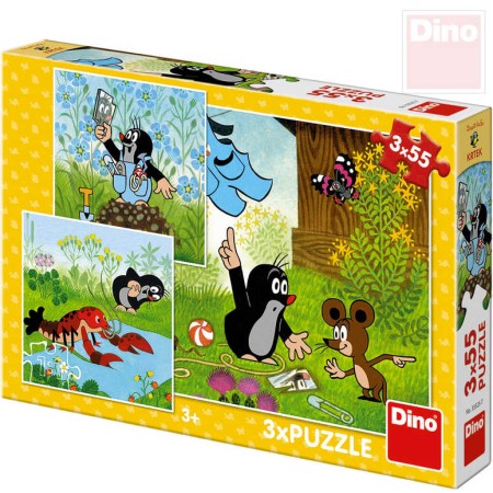 DINO Puzzle 3x55 dílků Krtek a kalhotky (Krteček) 18x18cm skládačka 3v1